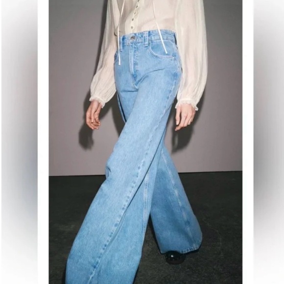 Zara Light Blue high rise bootcut leg full length - Picture 3 of 12